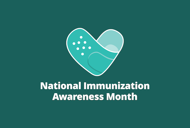 An adhesive bandage folded into the shape of a heart. National Immunization Awareness Month Icon